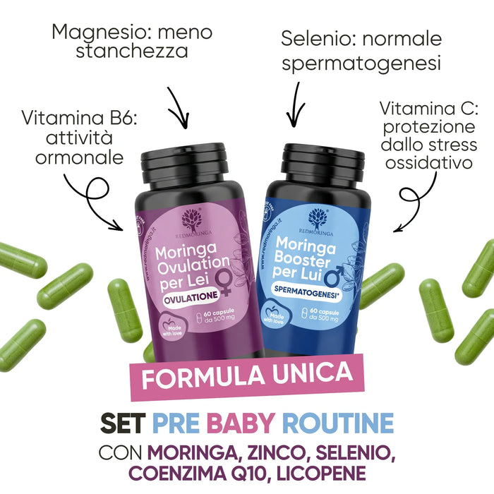 Set Pre Baby Routine con Moringa, zinco, selenio, coenzima Q10 e licopene