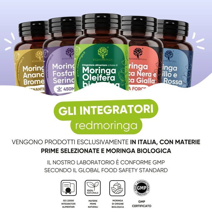 RedMoringa supplements are made in Italy with organic Moringa in a GMP-compliant laboratory