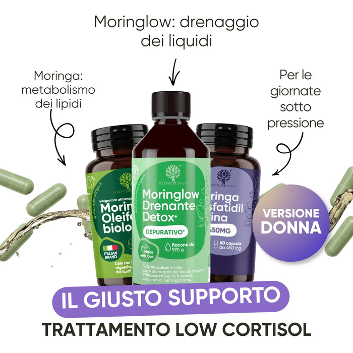 Low Cortisol set, women's version: Phosphatidylserine, Moringa and Moringlow