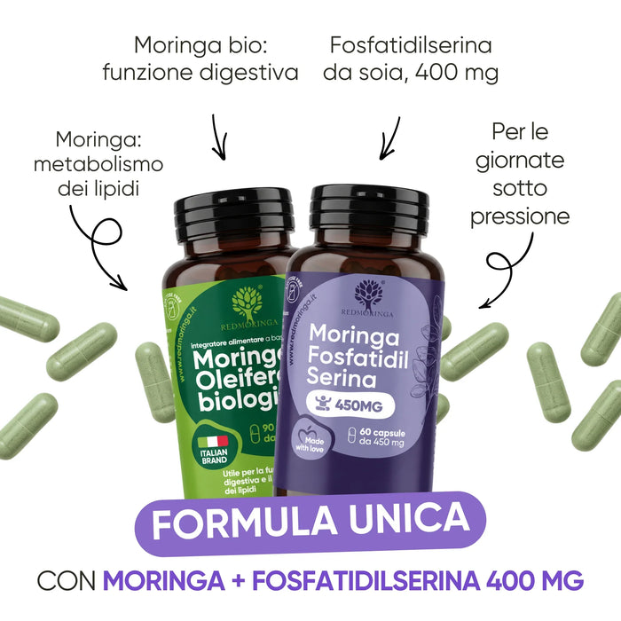 Set Low Cortisol: Moringa e Fosfatidilserina 400 mg, formula unica