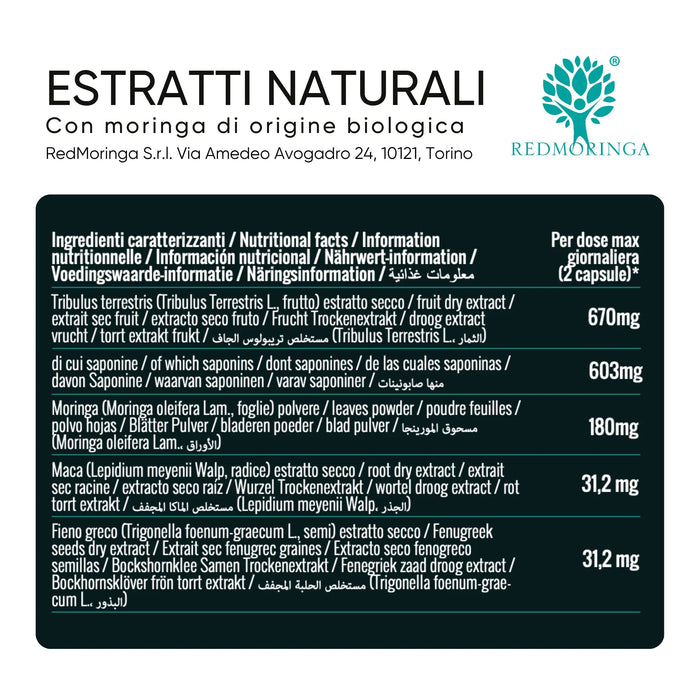 Energia ingredients table: Tribulus, Maca, Moringa, Fenugreek