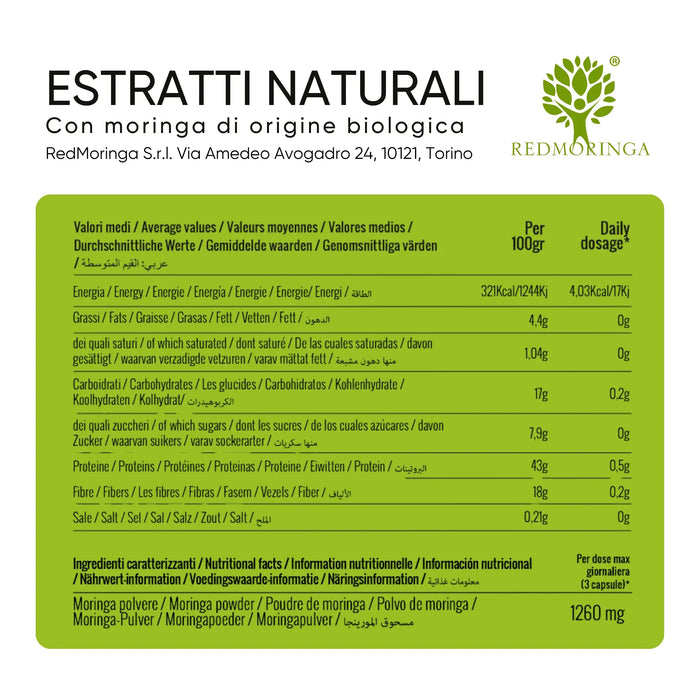 Tabella nutrizionale Moringa capsule